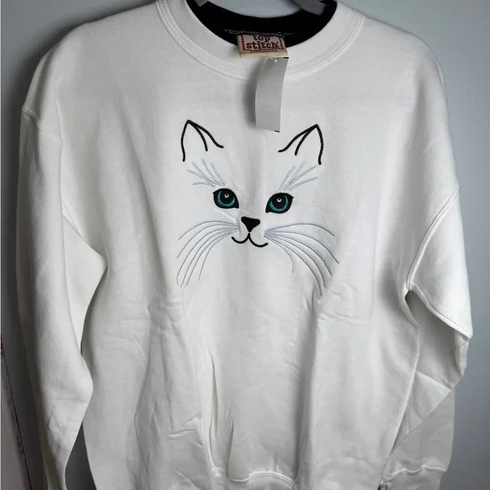 Vintage 80’s 90’s Top Stitch Embroidered Cat Kawaii Girlhood Grandmacore